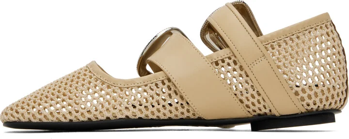 Toga Pulla SSENSE Exclusive Beige Crochet Net Jet Ballerina Flats - Image 3