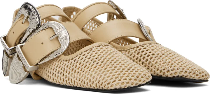 Toga Pulla SSENSE Exclusive Beige Crochet Net Jet Ballerina Flats - Image 4