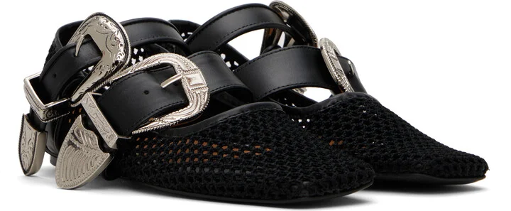 Toga Pulla SSENSE Exclusive Black Crochet Net Jet Ballerina Flats - Image 4