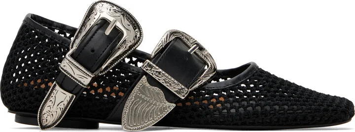 Toga Pulla SSENSE Exclusive Black Crochet Net Jet Ballerina Flats