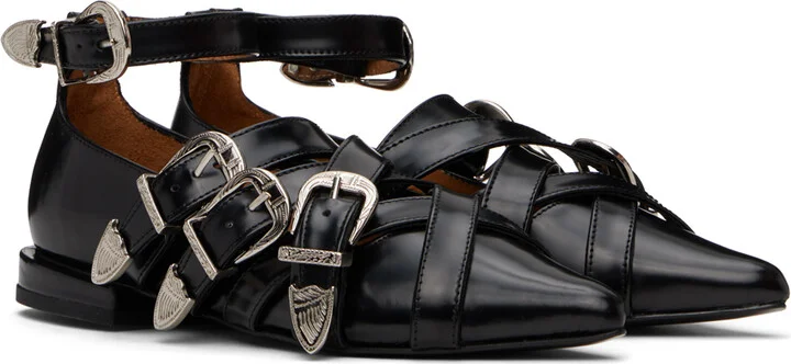 Toga Pulla SSENSE Exclusive Black Cross Strap Ballerina Flats - Image 4