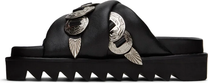 Toga Pulla SSENSE Exclusive Black Cross Strap Flat Sandals - Image 3