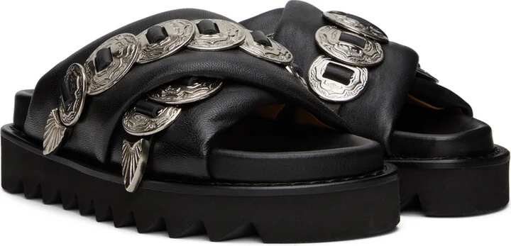 Toga Pulla SSENSE Exclusive Black Cross Strap Flat Sandals - Image 4