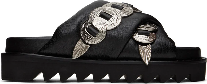Toga Pulla SSENSE Exclusive Black Cross Strap Flat Sandals