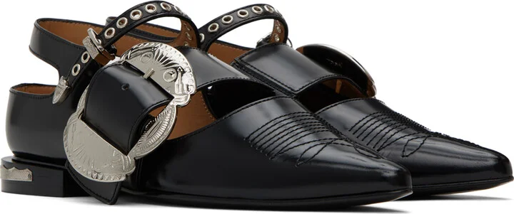 Toga Pulla SSENSE Exclusive Black Embellished Buckle Ballerina Flats - Image 4