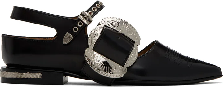Toga Pulla SSENSE Exclusive Black Embellished Buckle Ballerina Flats