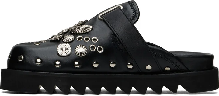 Toga Pulla SSENSE Exclusive Black Eyelet Metal Sabot Loafers - Image 3