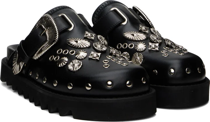 Toga Pulla SSENSE Exclusive Black Eyelet Metal Sabot Loafers - Image 4