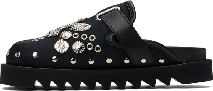 Toga Pulla SSENSE Exclusive Black Eyelet Metal Sabot Loafers - Image 3
