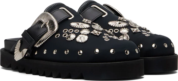 Toga Pulla SSENSE Exclusive Black Eyelet Metal Sabot Loafers - Image 4