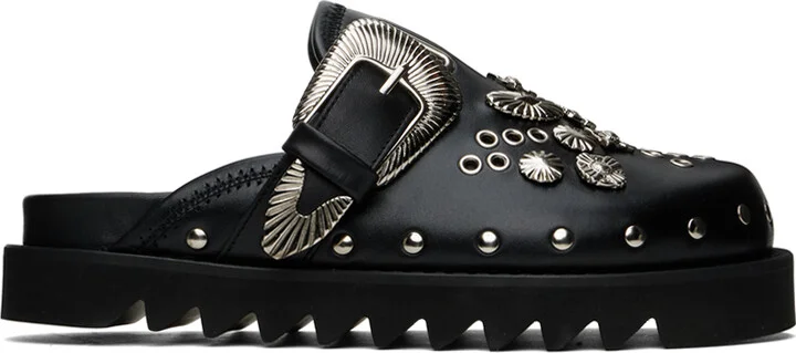 Toga Pulla SSENSE Exclusive Black Eyelet Metal Sabot Loafers
