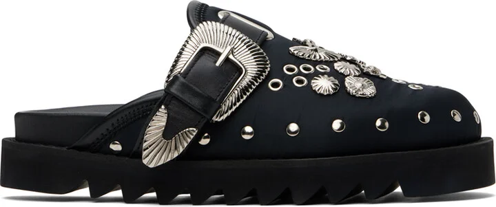 Toga Pulla SSENSE Exclusive Black Eyelet Metal Sabot Loafers