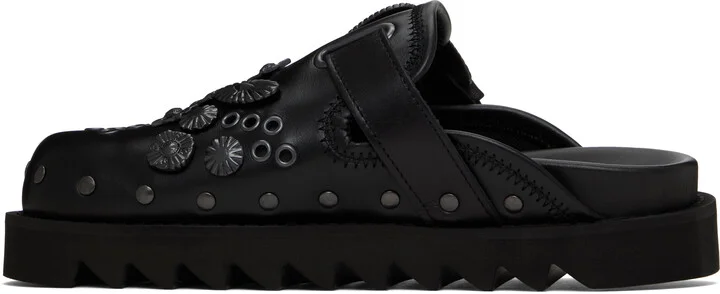 Toga Pulla SSENSE Exclusive Black Eyelet Metal Sabot Slip-on Loafers - Image 3