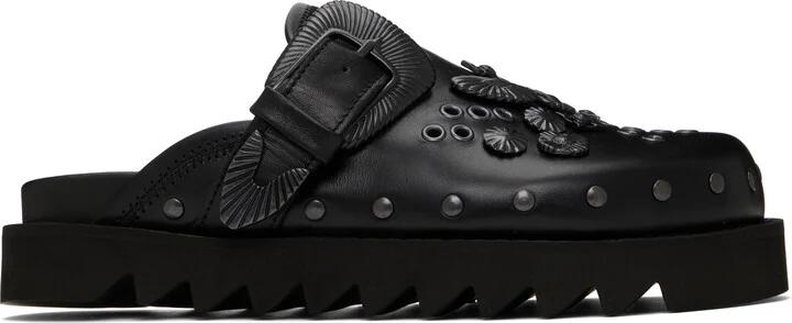 Toga Pulla SSENSE Exclusive Black Eyelet Metal Sabot Slip-on Loafers