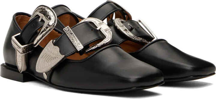 Toga Pulla SSENSE Exclusive Black Metal Leather Ballerina Flats - Image 4