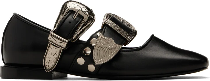 Toga Pulla SSENSE Exclusive Black Metal Leather Ballerina Flats