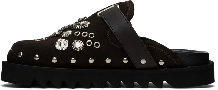 Toga Pulla SSENSE Exclusive Brown Eyelet Metal Sabot Loafers - Image 3
