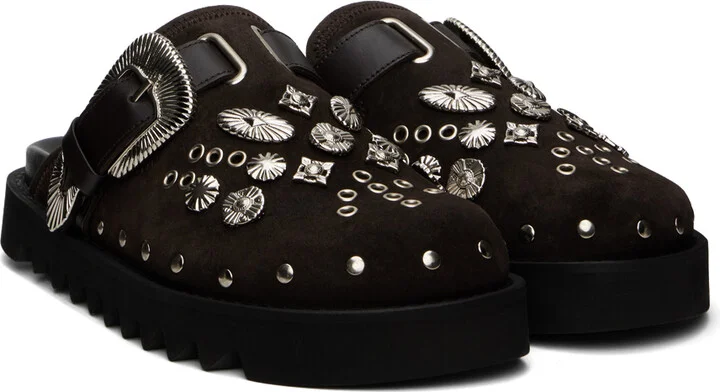 Toga Pulla SSENSE Exclusive Brown Eyelet Metal Sabot Loafers - Image 4