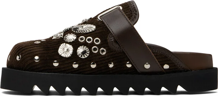 Toga Pulla SSENSE Exclusive Brown Eyelet Metal Sabot Loafers - Image 3
