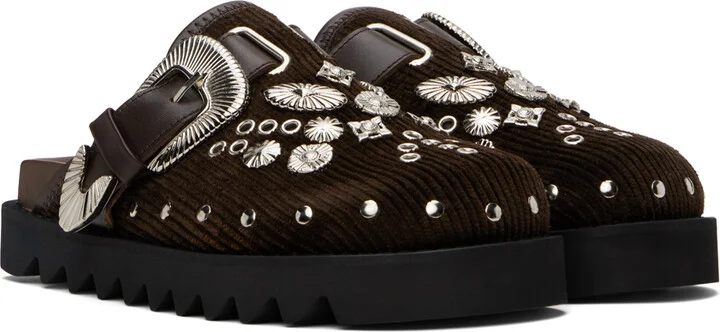 Toga Pulla SSENSE Exclusive Brown Eyelet Metal Sabot Loafers - Image 4