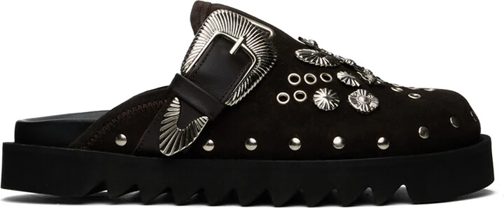 Toga Pulla SSENSE Exclusive Brown Eyelet Metal Sabot Loafers