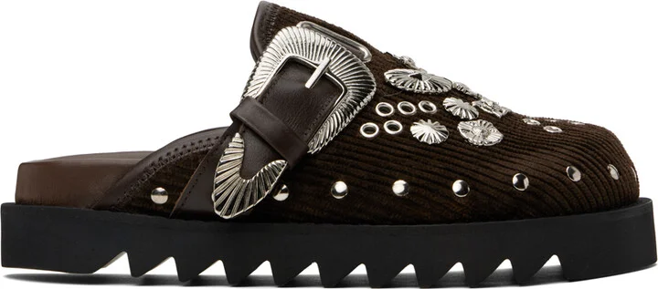 Toga Pulla SSENSE Exclusive Brown Eyelet Metal Sabot Loafers