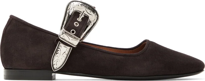 Toga Pulla SSENSE Exclusive Brown Mary Jane Buckle Ballerina Flats