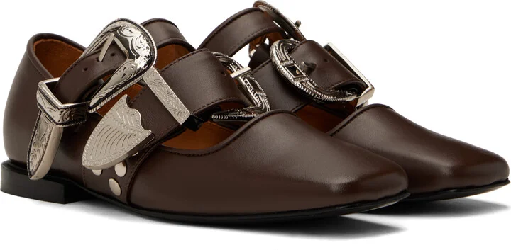 Toga Pulla SSENSE Exclusive Brown Metal Leather Ballerina Flats - Image 4