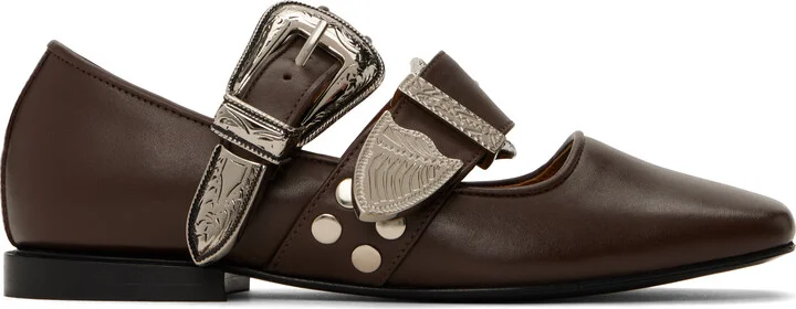 Toga Pulla SSENSE Exclusive Brown Metal Leather Ballerina Flats
