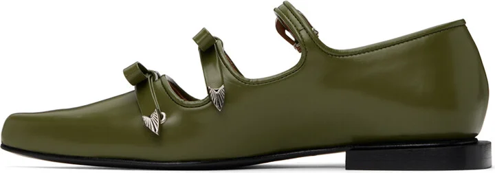 Toga Pulla SSENSE Exclusive Green Pointed Toe Ballerina Flats - Image 3