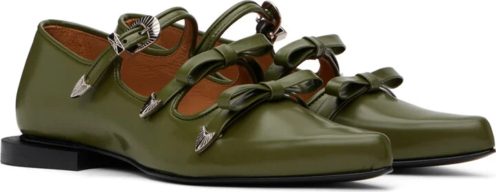 Toga Pulla SSENSE Exclusive Green Pointed Toe Ballerina Flats - Image 4