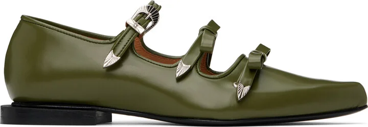 Toga Pulla SSENSE Exclusive Green Pointed Toe Ballerina Flats