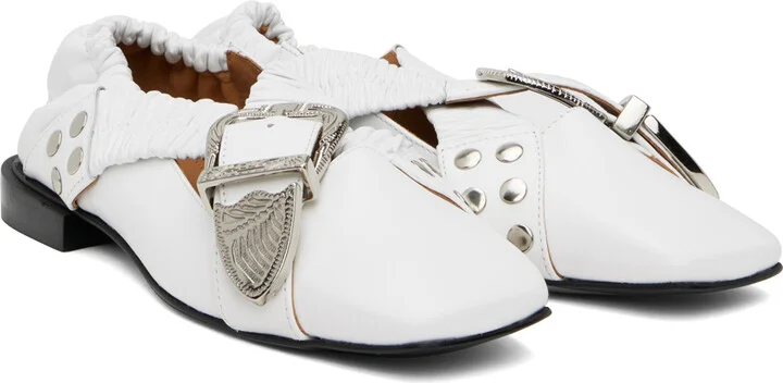 Toga Pulla SSENSE Exclusive White Cross Strap Ballerina Flats - Image 4