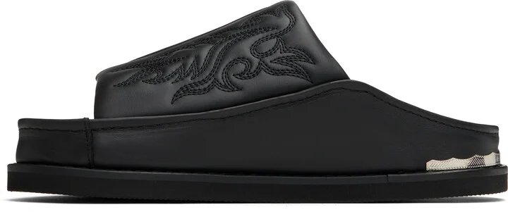 Toga Virilis Black Embroidered Sandals - Image 3