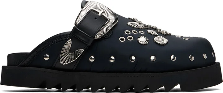 Toga Virilis Black Eyelet Metal Sabot Slip-on Loafers