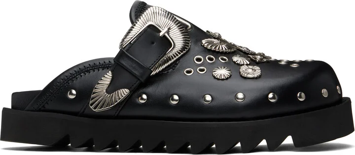 Toga Virilis Black Eyelet Metal Sabot Slip-on Loafers