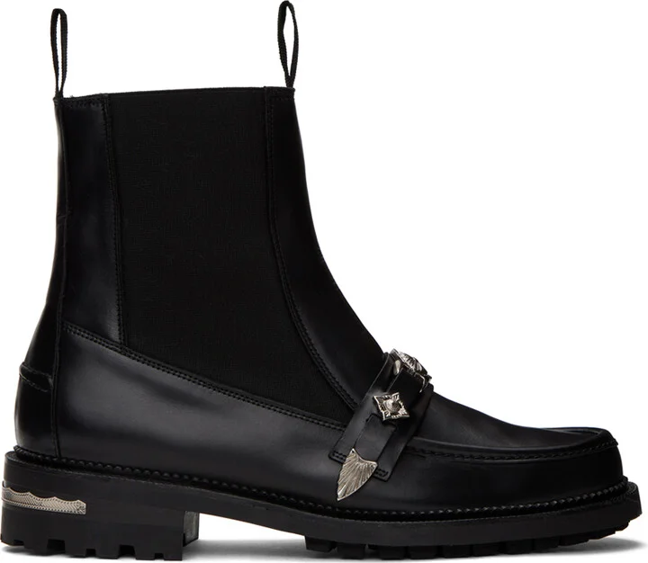 Toga Virilis Black Graphic Hardware Chelsea Boots