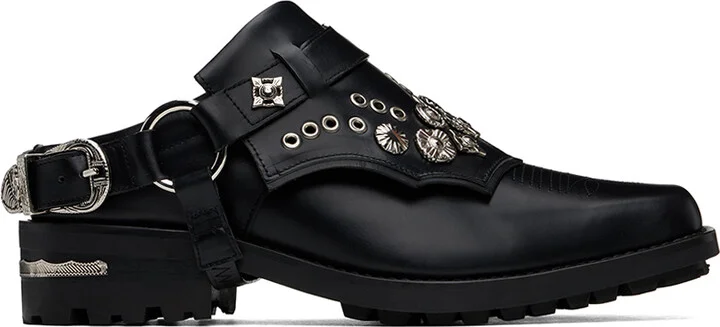 Toga Virilis Black Leather Slip-on Loafers