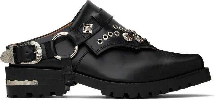 Toga Virilis Black Leather Slip-on Loafers