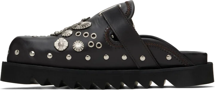 Toga Virilis Brown Eyelet Metal Sabot Loafers - Image 3