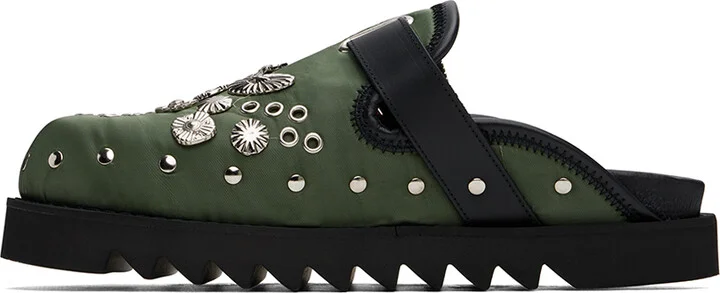 Toga Virilis Green Eyelet Metal Sabot Slip-on Loafers - Image 3