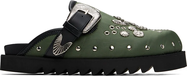 Toga Virilis Green Eyelet Metal Sabot Slip-on Loafers