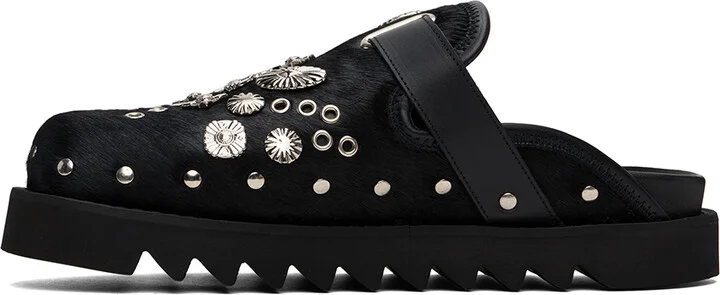 Toga Virilis SSENSE Exclusive Black Eyelet Metal Sabot Slip-On Loafers - Image 3