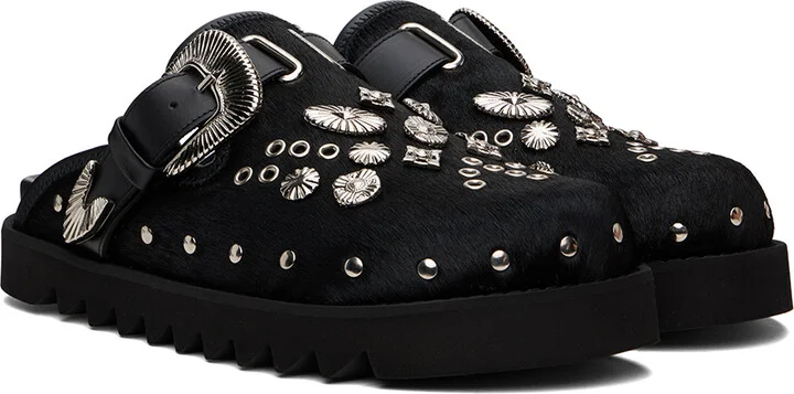 Toga Virilis SSENSE Exclusive Black Eyelet Metal Sabot Slip-On Loafers - Image 4