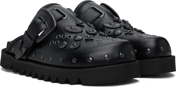 Toga Virilis SSENSE Exclusive Black Eyelet Metal Sabot Slip-on Loafers - Image 4