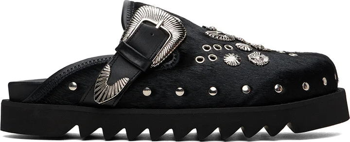 Toga Virilis SSENSE Exclusive Black Eyelet Metal Sabot Slip-On Loafers