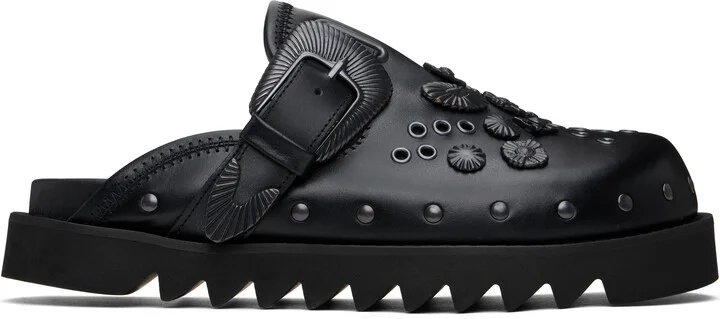 Toga Virilis SSENSE Exclusive Black Eyelet Metal Sabot Slip-on Loafers