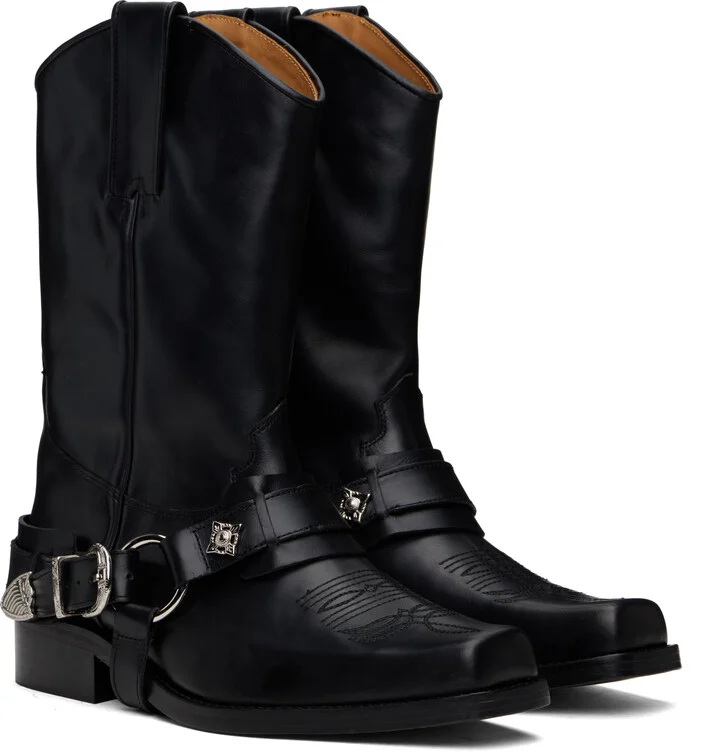 Toga Virilis SSENSE Exclusive Black Hard Leather Boots - Image 4