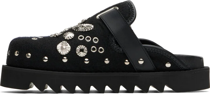 Toga Virilis SSENSE Exclusive Black & Navy Eyelet Metal Sabot Loafers - Image 3