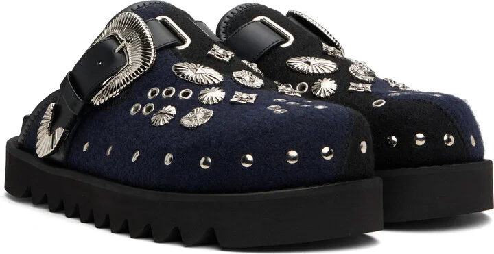 Toga Virilis SSENSE Exclusive Black & Navy Eyelet Metal Sabot Loafers - Image 4